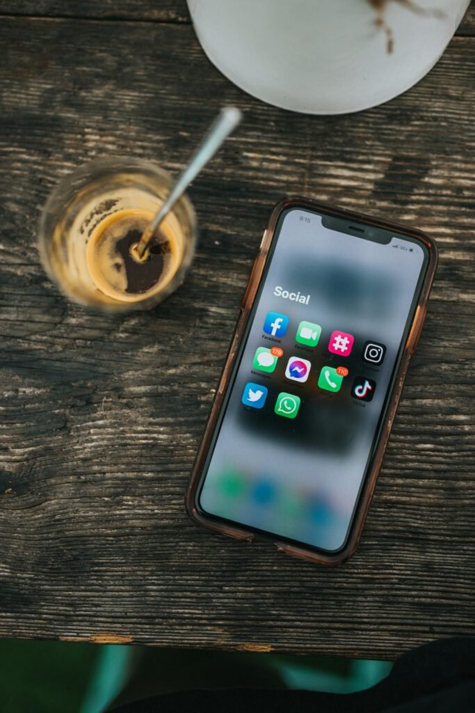 Coffee and phone viewing social media